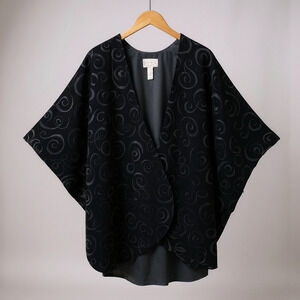 Cache Velvet Cape One Size Black Spiral Design Vintage Cloak Swing Wrap Jacket